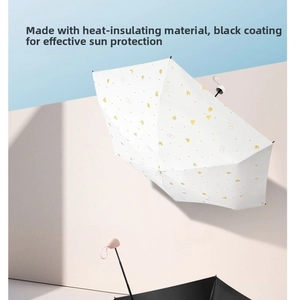 Detail of white umbrella featuring yellow hearts and black UV insulation coating