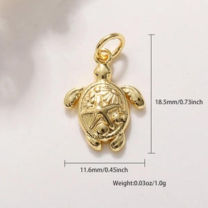 Gouden zeeschildpad hanger met zeesterreliëf en afmetingen van 18,5x11,6 mm getoond