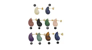 Set of 10 teardrop natural stone earrings in amethyst and moonstone with gold plated frames