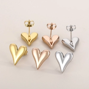 Heart Stud Earrings Stainless Steel 18K Gold Plated Minimalist Elegant Fashion Jewelry For Women Daily Wear