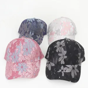 Breathable floral lace baseball cap with mesh design for women summer sun protection