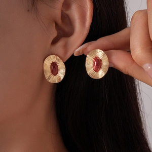 Boucles D'Oreilles Vintage En Émail Géométrique Avec Tige En Argent Sterling 925 Alliage Rond Oval Texturé Pour Femmes