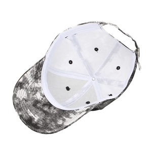 Internal structure of tie-dye baseball cap with sweatband and adjustable metal buckle