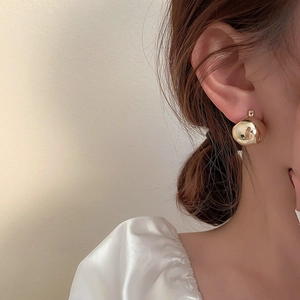 Minimalist Alloy Ball Hoop Earrings For Women French Style Geometric Mirror Polish High Shine Fashion Jewelry Accessory