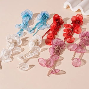 Handmade lace flower fringe earrings in blue, red, white, and purple for women