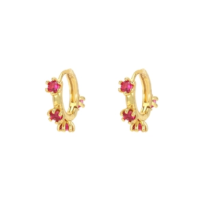 Elegant 18K gold plated zircon flower hoop earrings with vibrant red gemstones