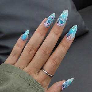 Press On Nails ABS Plastic Ocean Shell Starfish Design Long Almond Shape Fashion For Women