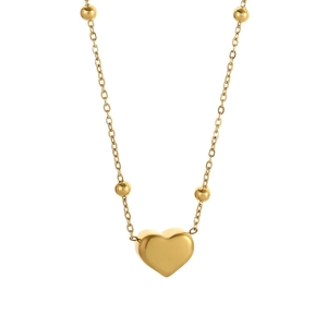 Elegant 18K gold-plated titanium steel necklace featuring a heart pendant and beads