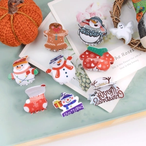 Christmas Hair Claw Clips Acrylic Snowman Gingerbread Man Glove Ghost Pattern Novelty Holiday Hairpin Party Accessories