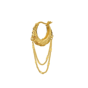 Chic S925 sterling silver gold earrings with irregular lava texture and fringe tassels