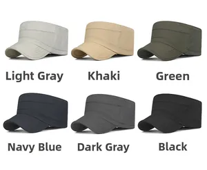 Flat top cadet caps in six colors including khaki, olive, navy, and black with side vents