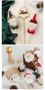 Detail of Christmas felt gnomes and Santa picks for DIY bouquets with holiday decorations