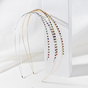 Set of five elegant thin metal headbands with colorful sparkling crystal rhinestones