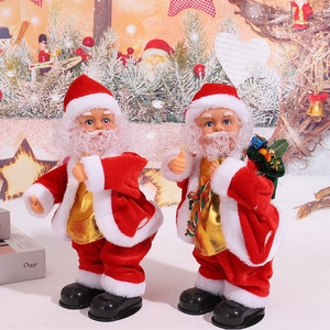 Electric dancing Santa Claus figure set with velvet suits and golden vests for holidays