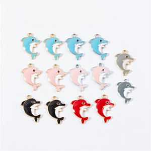 Colorful enamel dolphin charms for DIY jewelry making in assorted metal finishes
