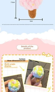 Detailed size view of a 7.5cm handmade crochet colorful ice cream keychain charm