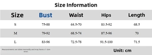 Size chart showing bust waist and length measurements for the sequin slip dress