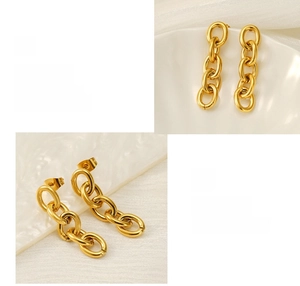 Detailed macro view of 18K gold-plated oval chain link earrings with mirror-polished finish