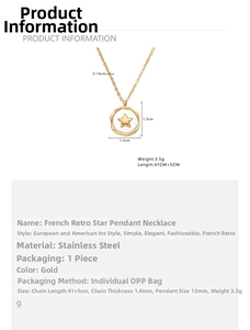 Detailed size specifications for 18k gold-plated stainless steel star pendant necklace