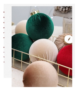 Detailed macro view of 8cm velvet Christmas balls with gold caps in a metal basket