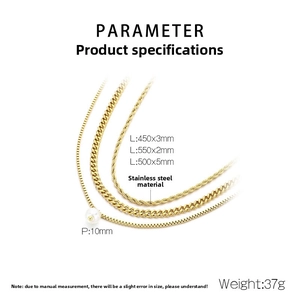 Detailed parameter view of gold layered stainless steel necklaces with pearl and cuban chain