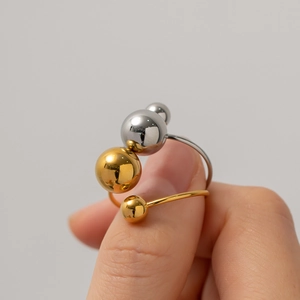 Minimalist 18K gold and silver stainless steel geometric ball rings for women
