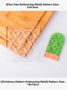 Macro detail of acrylic pinecone cookie stamps with 5x9.6cm and 10x10cm patterns