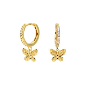 Elegant gold S925 sterling silver hoop earrings with diamond butterfly pendants for women
