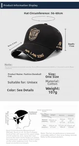 Size chart for embroidered baseball cap with adjustable strap and measurement guide