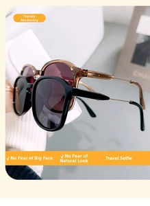 Detail of oversized retro sunglasses with metal拼接 temples and elegant square frames