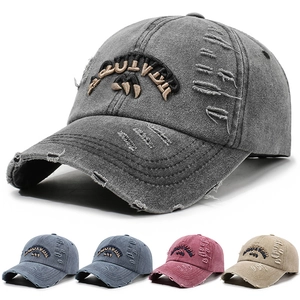Washed Cotton Baseball Cap Distressed Vintage Embroidery Letter Outdoor Sun Protection Adjustable Sun Hat Unisex