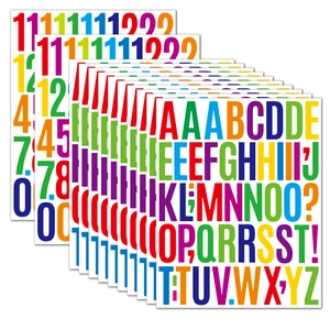Detail of colorful waterproof vinyl 2-inch alphabet and number stickers for posters