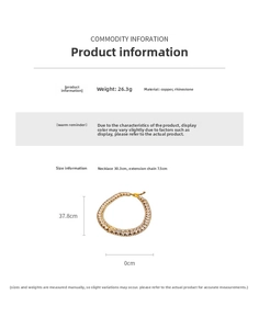Detailed size specifications for a layered rhinestone choker necklace with measurements