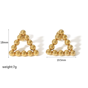 Polished 18k gold plated stainless steel triangle stud earrings with beaded texture