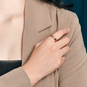 French style rose gold tulip flower ring with leaf texture worn by model for daily fashion