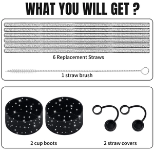 Glitter straws, cleaning brush, silicone boots and straw covers set for tumblers