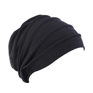 Breathable black pleated headscarf and turban hat for women in premium elastic fabric