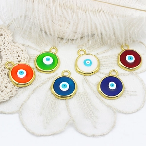 Set of six colorful 18K gold plated evil eye charms for DIY jewelry making