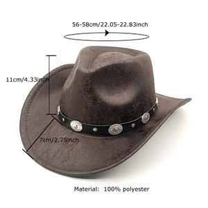 Classico cappello da cowboy vintage in camoscio marrone scuro con fascia borchiata