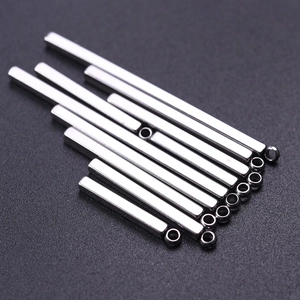 Close-up of assorted silver 304 stainless steel bar pendants for DIY jewelry making