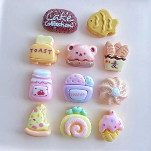 Mini resin charms set featuring cute bear cookies, toast, and assorted bakery desserts