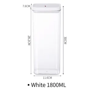 1800ML transparent airtight storage container with white lid for pantry food organization