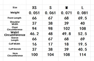Detailed size guide table for heart print shirt featuring sleeve and bust measurements