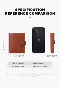 Size comparison of brown RFID men wallet with iPhone including dimensions and weight data