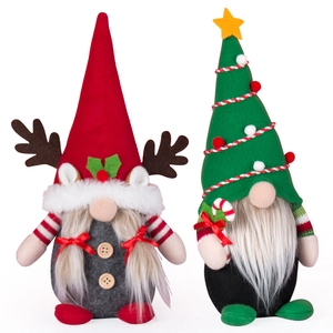 Christmas gnome plush toys set with reindeer antlers and green Christmas tree hat design