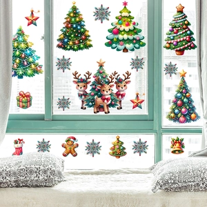 Christmas Wall Stickers Reindeer Pine Tree Snowflake PVC Waterproof Self Adhesive Holiday Home Decor Window Decals