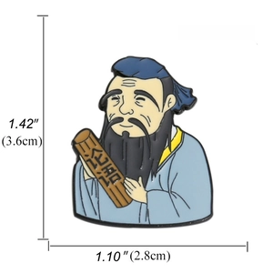 Confucius enamel pin with Analects of Confucius scroll, 3.6cm cartoon art brooch