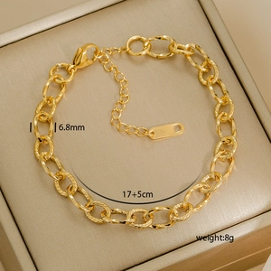 Detail of 6.8mm gold bead chain with lobster clasp and adjustable 17+5cm extension