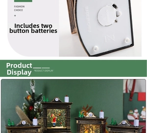 Detail of Christmas lantern battery base with CR2032 cells and vintage LED fireplace decor