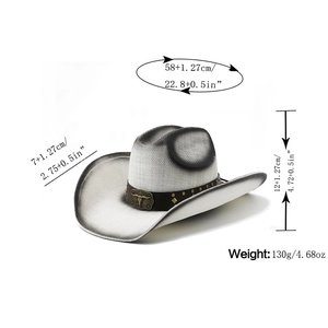 Western straw cowboy hat with bull head emblem and vintage gradient woven texture